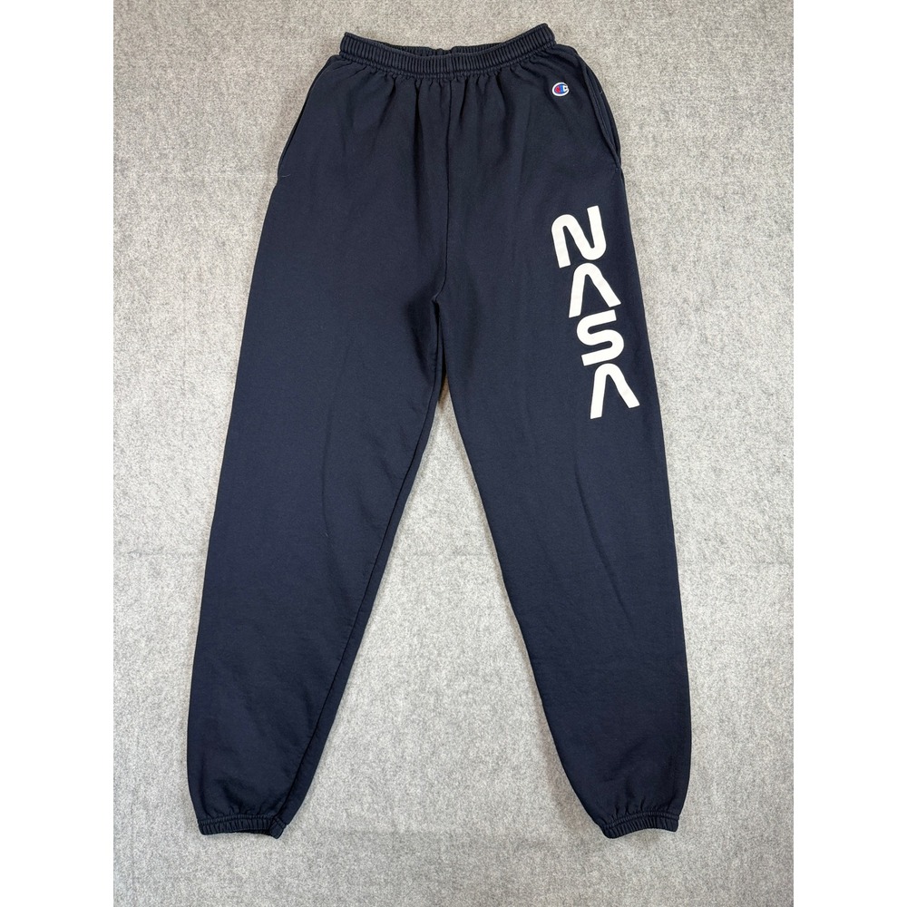 Champion Men NASA Graphic Sweatpants M Navy Blue Elastic Waist Pockets Joggers